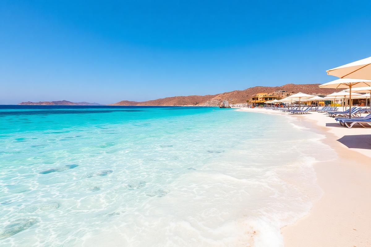 Crystal clear turquoise waters at a Mykonos beach
